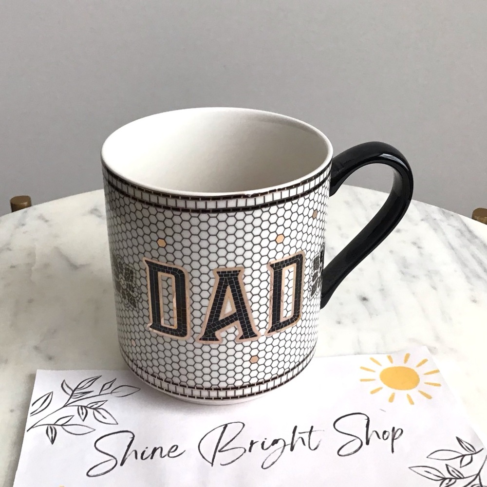 Anthropologie Bistro Tile Dad Mug 24K Gold Decaled Glazed Stoneware NIB